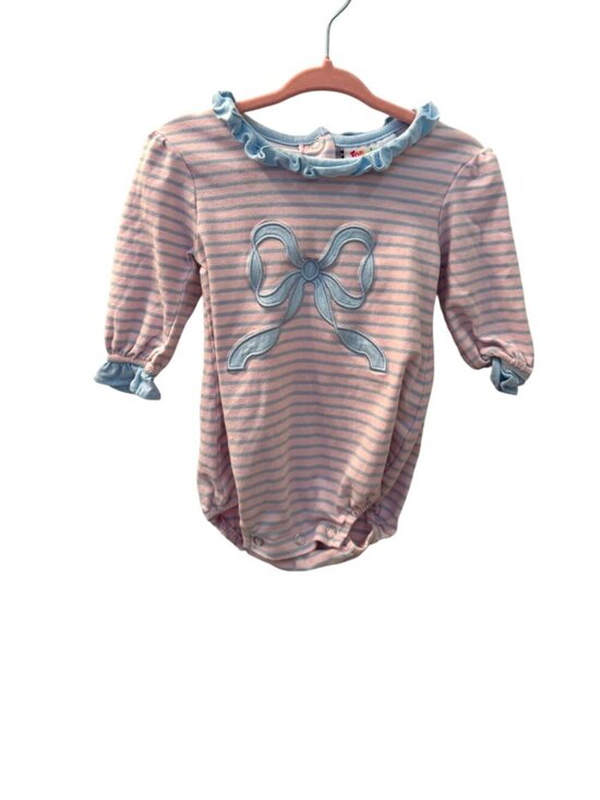 Jellybean Other - JellyBean Bubble Romper Girls Size 6M Blue & Pink Striped Bow Detail Outfit